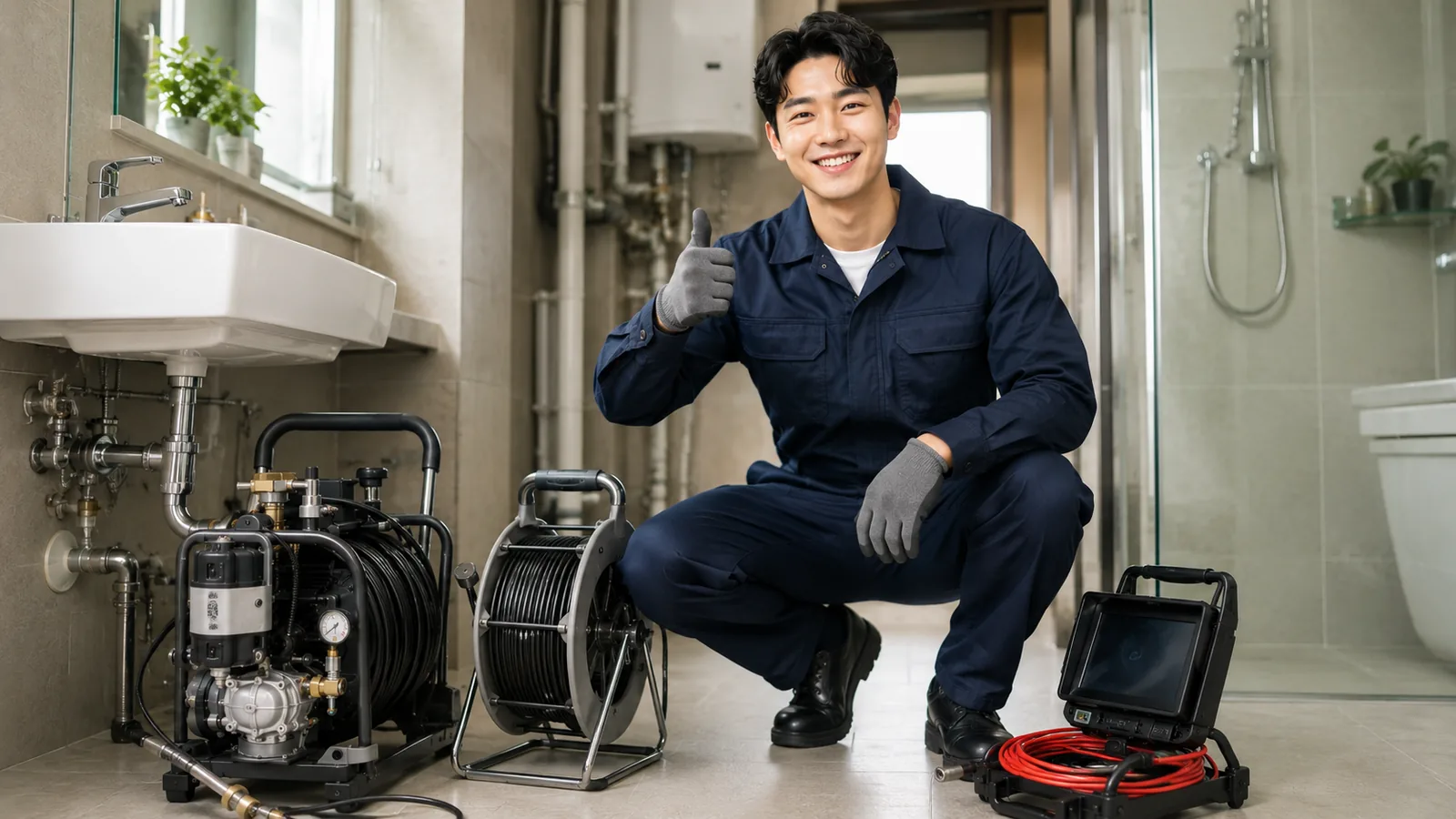 서울 서북·도심권 하수구막힘 작업복 기술자와 고압세척·배관내시경 전문 장비